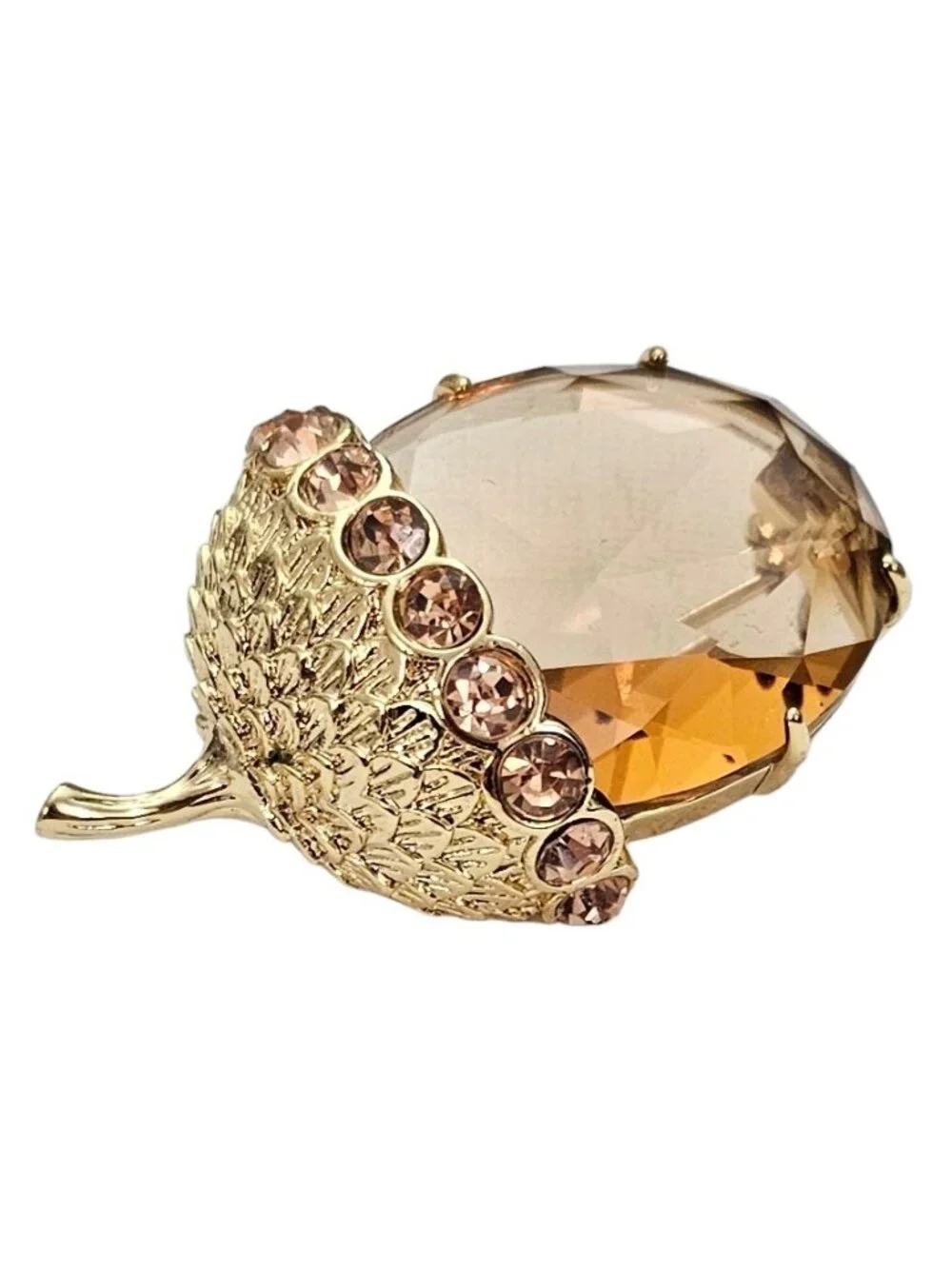 Talbots Pink Crystal Rhinestone, Glass Faceted Acorn Brooch Pin L404